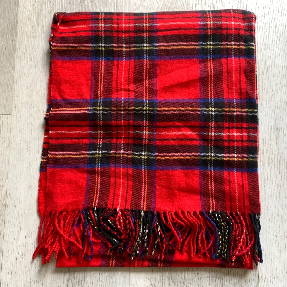 Unbranded Red Tartan Plaid Scarf Cashmere Feel Viscose Italy Design Fringe 72x27
